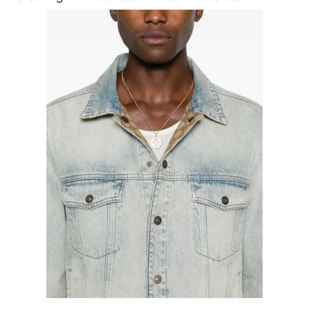 Gucci• Reversible Light Blue Denim & Beige GG Monogram Jacket